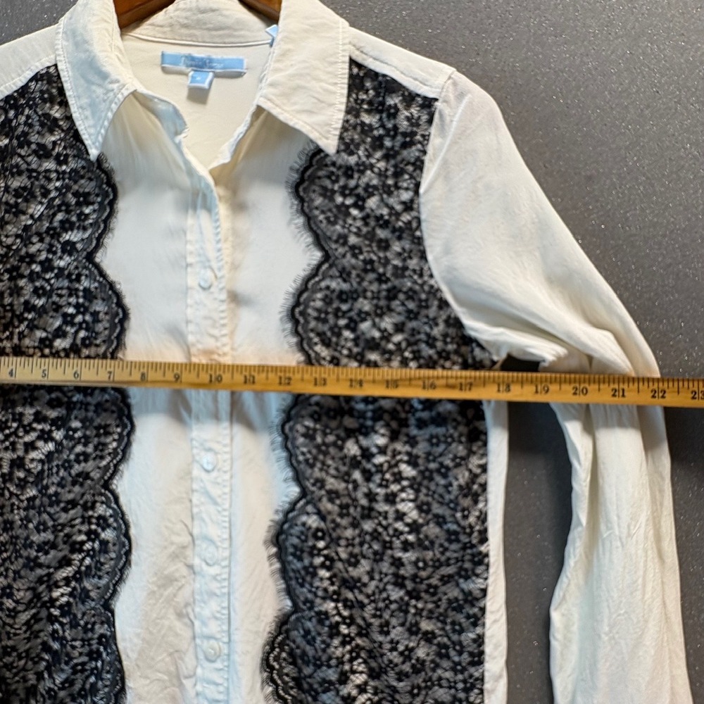 Draper James White Lace Panel Button Down Long Sleeve Shirt - Size 8 - Picture 6 of 7